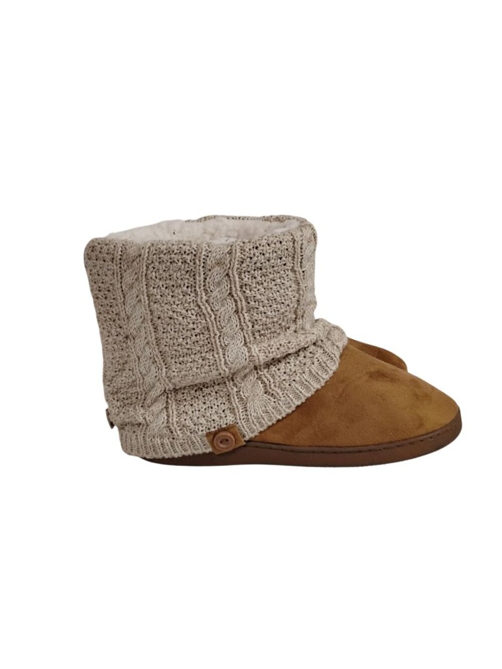NEW- MukLuks Womens 11 Ankle Boot Slippers Knit Fold-Over Fleece Lined